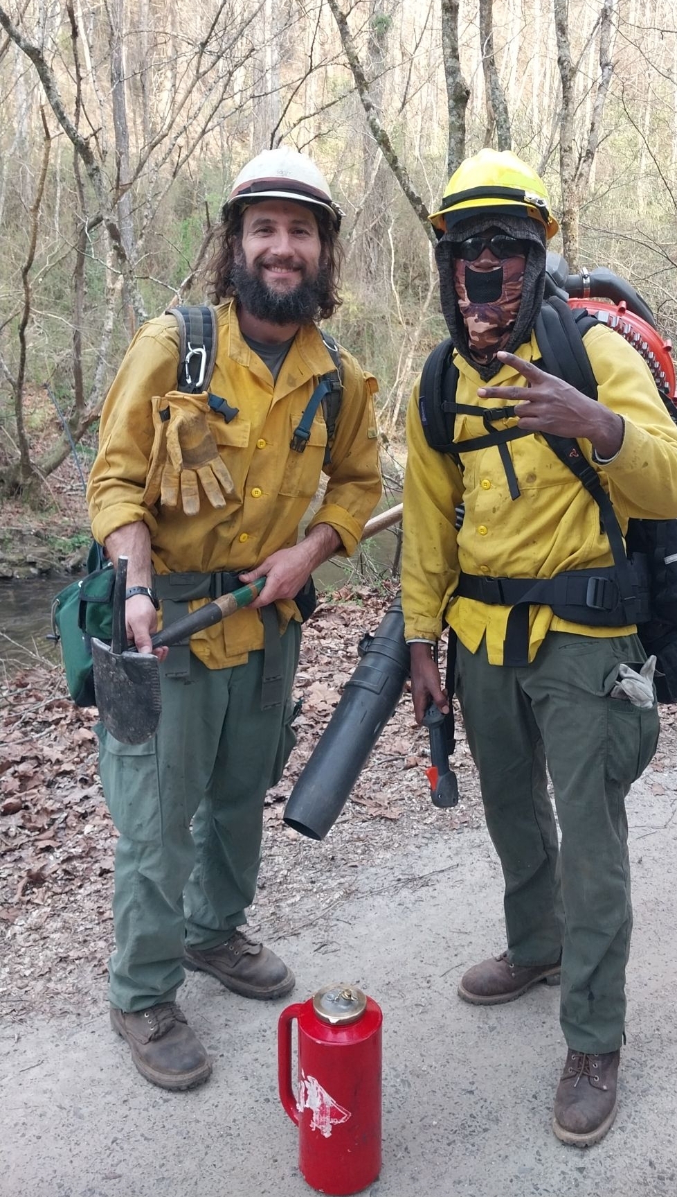 Steve Scott, assistant fire management officer, and student Montel Filmore are pictured at a recent prescribed burn.