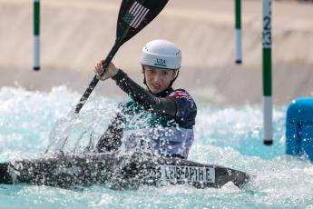Evy Leibfarth, 17, of Bryson City, paddles in the Tokyo Olympic games. 