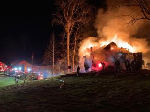inds contributed to the flames that engulfed this home on Franklin Grove Church Road in the early morning hours of April 1. No one was injured, but the family lost their possessions and the structure was a total loss.