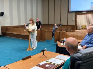 Ellen Pitt speaks at the county commission meeting
