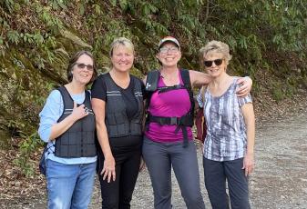 Shannon Royce is pictured (third from left) with other members of the Smoky Mountain Ruckers, which meets every Sunday at Deep Creek for a hike. The rucking aspect is that participants wear weighted vests or rucksacks while hiking. 