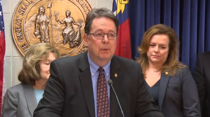 NC Senator Kevin Corbin (R, 50) at a press conference last Thursday announcing the bill to ban trangender athletes from female sports. 