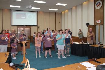 The area’s Special Olympics team helped lead Monday night’s school board meeting in the Pledge of Allegiance.