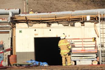 Firefighters are on the scene of a structure fire call at the old Powell Lumber building Monday afternoon. 