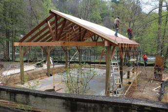 Island Park remains closed as a new pavilion is under construction. The work is anticipated to be completed next month.