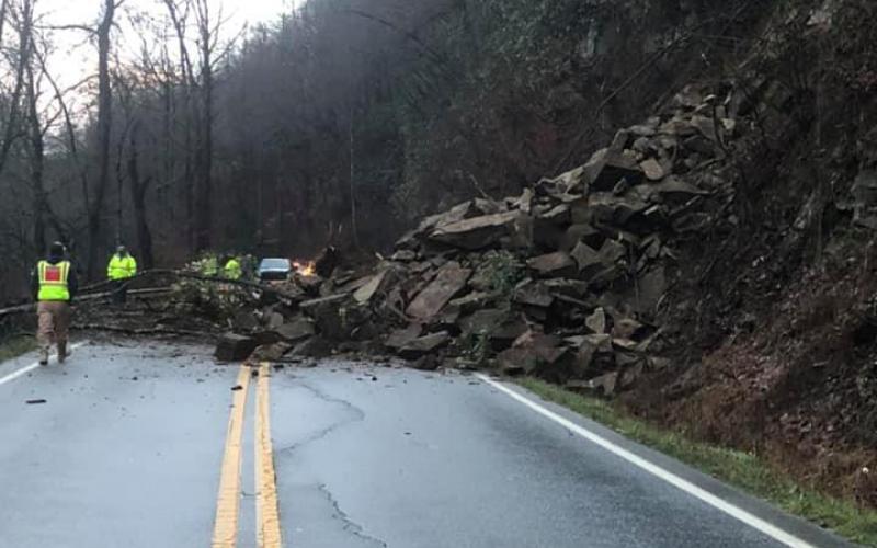 A landslide across 19/74 closed the road Saturday