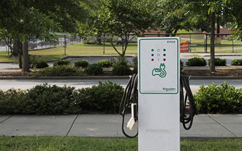 This electric charging station is located at the Cherokee Visitors Center