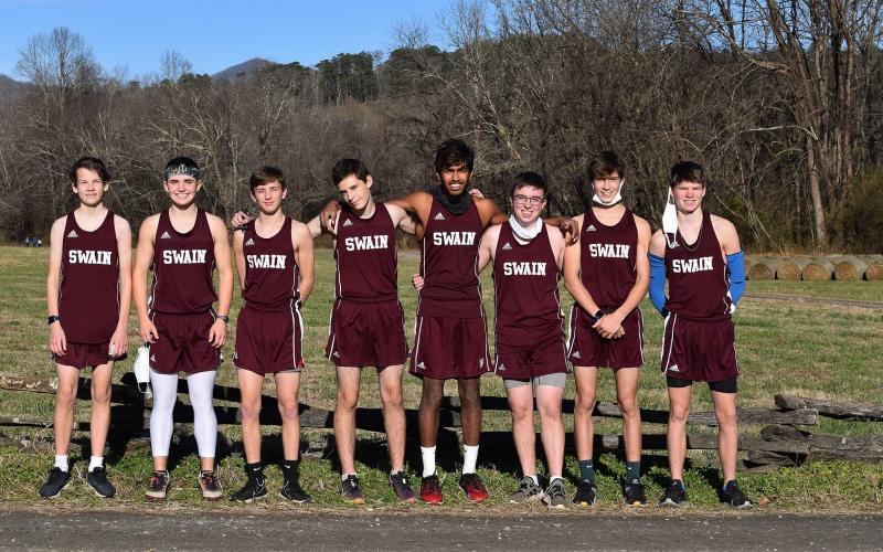 Photo by Joanna McMahan The Swain Maroon Devils cross country team is pictured at the beginning of the season. The team has high hopes for this short season. 
