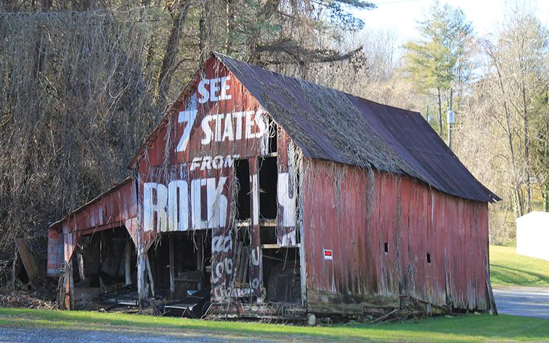 The “Rock City” barn on US 19 in Bryson City- across the road from Bear Hunter’s Campground- is a relic of the past, a symbol of a time when tourists traveled mostly on two-lane highways. 