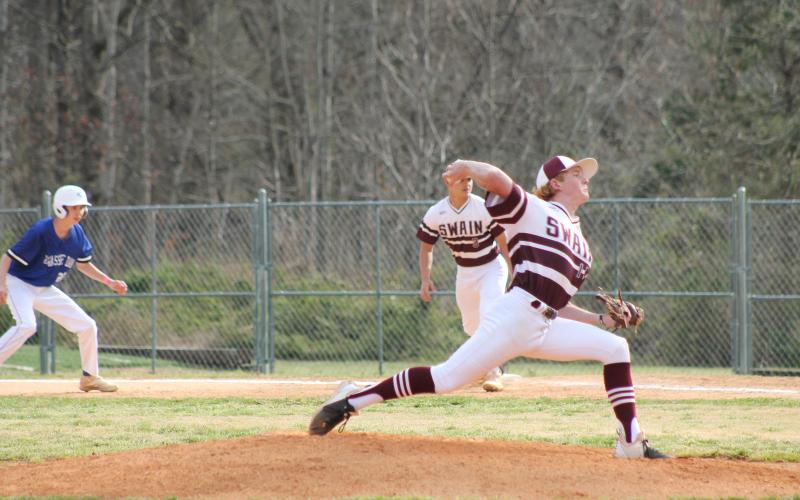 Photo by Hannah Styles/SMT Junior Ronnie Griggs pitches in the win against Hiwassee Dam at the home game last week.