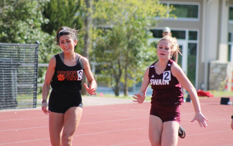 Amelia Clough finished 7th out of 14 runners in the 100 meter dash at the SMC Championships. She is pictured here at the previous meet at Cherokee