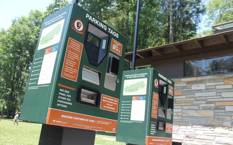Two kiosks at Deep Creek put in place by the National Park Service let people buy daily or weekly passes to park in the Great Smoky Mountain National Park for longer than 15 minutes.