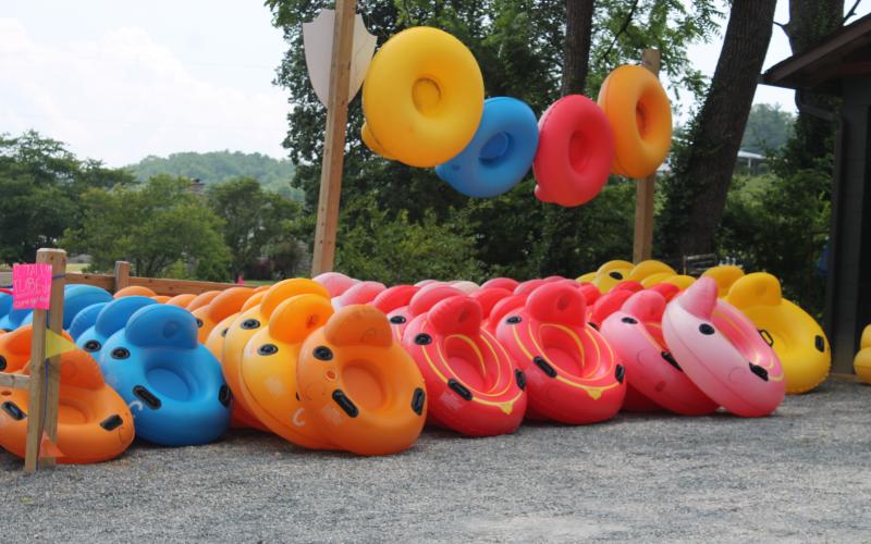 Colorful tubes wait to get picked at Deep Creek Lodge and Tube Outpost, one of two properties at the end of West Deep Creek that want to be annexed into Bryson City town limits.